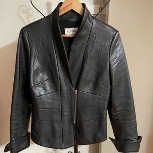 JOSEPH RIBKOFF Black Faux Leather Fitted Jacket Size Small